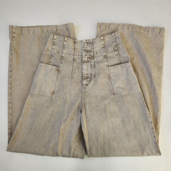 Free People We The Free Midnight City Wide Leg Jeans 26 Beige High Rise Pleated - Picture 9 of 11